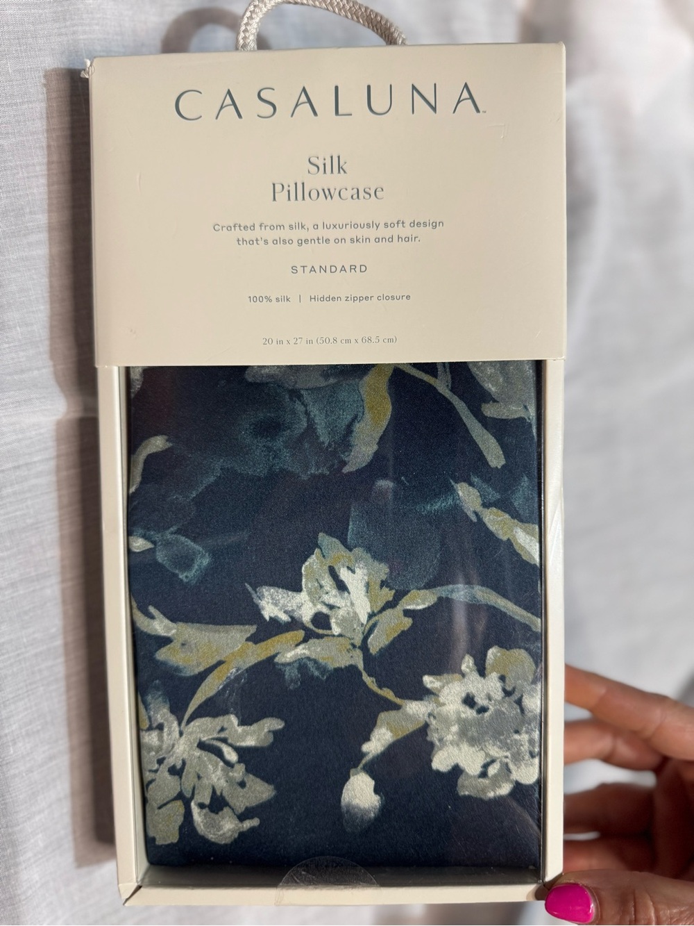 Casaluna Silk Pillowcase - Dark Navy with Cream Floral